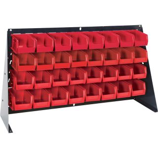 Quantum Storage Bench Rack with 32 Bins — 36in.L x 8in.W x 19in.H Rack Size, Red Bins, Model# QBR-3619-220-32RD  Single Side Bin Units