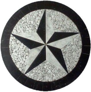 Tile Floor Medallion Marble Black & White Mosaic Texas Star Cowboys 24"    