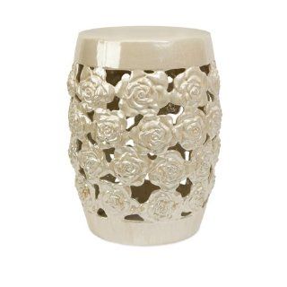20" Lustrous Beige Madison Floral Rose Cut Out Ceramic Garden Room Stool  Outdoor And Patio Furniture  Patio, Lawn & Garden