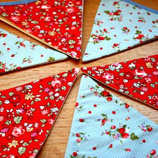 'fabulous florals' red and blue bunting by evajeanie