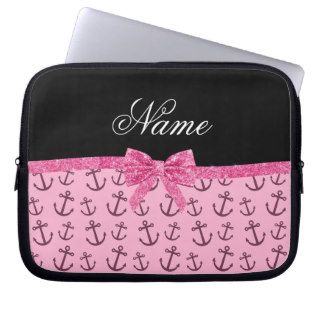Personalized name pastel pink anchors bow laptop computer sleeve