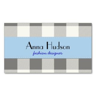 Cute Trendy Chic Gingham Pattern Gray White Blue Business Card Templates