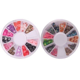 2 Wheels Combo Set 288pcs Heart&Animal Shaped Nail Art Fimo Slices Tips Decal Pieces 3D Decoration  Beauty