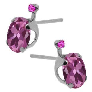 1.72 Ct Oval Pink Tourmaline Pink Sapphire 14K White Gold Earrings Jewelry