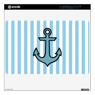 Nautical Anchor and Stripes   Black, Blue, White Decal For MacBook