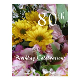 80th Birthday Celebration Party/Floral Bouquet Custom Invites