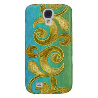 Gold Design on Green Blue Background Galaxy S4 Cases