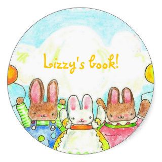 balloon bunnies bookplate round stickers