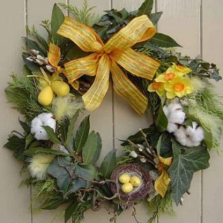 yellow spring door wreath by velvet brown