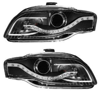 AUDI A4 2005 2009 PROJECTOR HEADLIGHT BLACK CLEAR(R8 LED STYLE) NEW TRUSTED Automotive