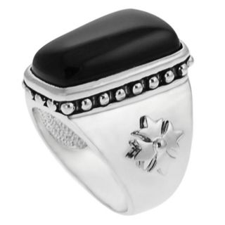 Silvertone Black Created Onyx Studded Ring Gemstone Rings