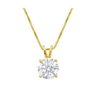 2/3 Carat 4 Prong Solitaire Basket Diamond Pendant Necklace 18K Yellow Gold (J, SI2, 0.6 ctw) w/ 14K Gold Chain Houston Diamond Jewelry