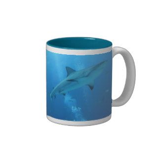 Blue Ocean Shark and Bubbles Coffee Mugs
