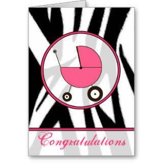 Black Zebra Print / Pink Baby Congratulations Greeting Card