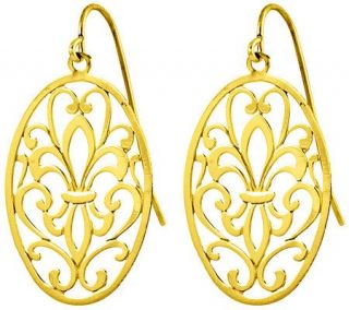 Polished Oval Filigree Dangle Earrings, 14K Gold —