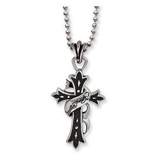 Ed Hardy Ribbon Cross Necklace in Stainless Steel Jewelry