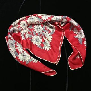 vintage red and white floral scarf by iamia