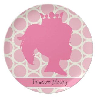 Custom Pink Circles Princess Silhouette Kids Plate