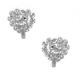Sweetheart Silver Clear Crystal Clip On Earrings Jewelry