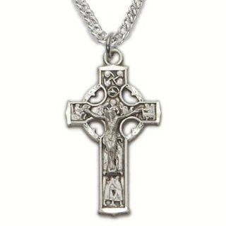 7/8" Sterling Silver Engraved Celtic Crucifix Necklace on 20" Chain Jewelry