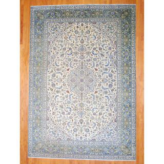 Persian Hand knotted Kashan Ivory/ Olive Wool Rug (9'8 x 14'1) 7x9   10x14 Rugs