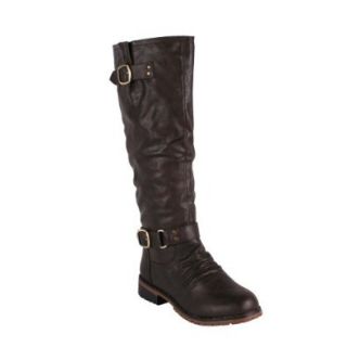 ELEGANT DILLIAN 7 Women's round toe tall riding boots on traction outsole with plain PU upper and a V opening on the top Shoes