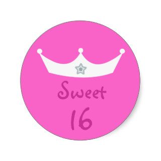Pretty Princess Crown Sweet 16 Customizable Pink Round Stickers