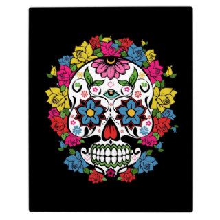 Cool awesome colourful swirls dots flowers skull photo plaque