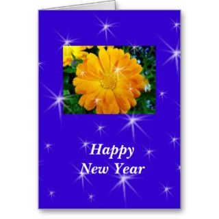 Happy New Year yellow daisy flower Greeting Card