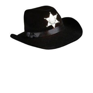Deluxe Black Felt Cowboy Stetson Sheriff Hat With Badge Clothing