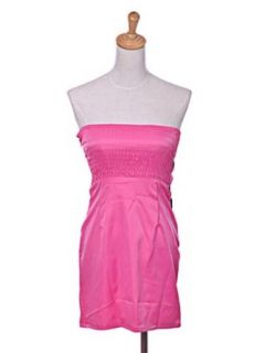 Rose Pink Cotton Polyester Short Strapless Back Zipper Ruched A Line Dress