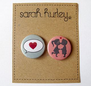 set of two valentine pin badges by sarah hurley designs