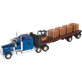 Die-Cast Truck Replica — Kenworth W900 Flatbed with Forklift, 132 Scale, Model# SS10263A  Kenworth Collectibles