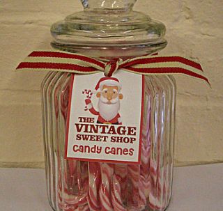 large glass jar with candy canes by ocean blue candy