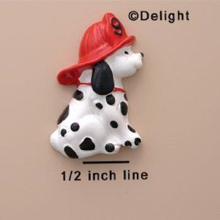 0897 tlf   Medium Sitting Dalmatian Dog with Firefighter Hat   Flat Back Resi
