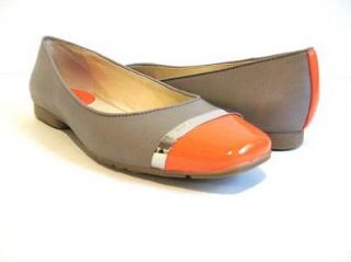 CALVIN KLEIN PASH ORANGE/MINK LEATHER FLATS WOMEN SIZE 8 M Shoes