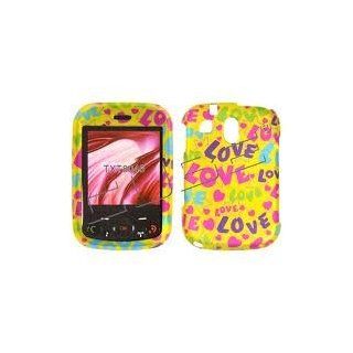 PANTECH JEST 2 JEST2 TXT8045 TXT 8045 P8045 Cover Faceplate Face Plate Housing Snap on Snapon Rubberized Protective Hard Case Shield Transparent Colorful Love, Hearts and Stars on Yellow Rubberized Design Cell Phones & Accessories