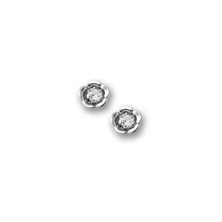 Sterling Silver Children's Flower with Cubic Zirconia Earrings Jewelry