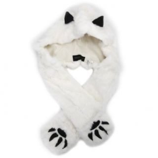 United Face White Rex Fur Scoodie Scarf Hooded Animal Hat Fashion Scarves