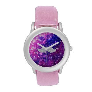 Galaxy Nebula Glitter Mustache Pink Space Wristwatches