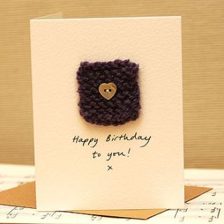 personalised knitted button handmade card by hannah shelbourne designs