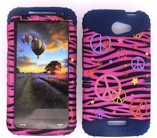 3 IN 1 HYBRID SILICONE COVER FOR HTC ONE X HARD CASE SOFT DARK BLUE RUBBER SKIN ZEBRA PEACE DB TE322 S S720E KOOL KASE ROCKER CELL PHONE ACCESSORY EXCLUSIVE BY MANDMWIRELESS Cell Phones & Accessories