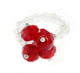 Ruby Red / Clear Crystal Single Band Cluster Crystal Bead Ring Clothing