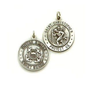 St. Christopher Sterling Silver US Coast Guard Reveresible Pendant with 18 inch Steel Necklace Chain Coast Guard Saint Christopher Necklace Jewelry
