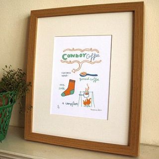 'cowboy coffee' screen print by memo illustration