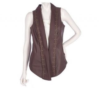 Susan Graver Faux Leather Cascade Front Studded Vest —