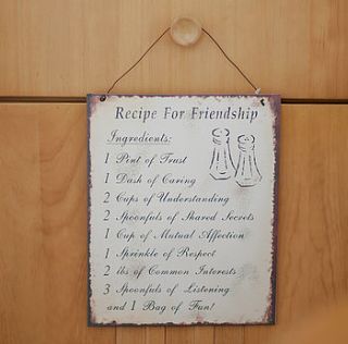 recipes for happiness & friendship signs by pippins gift company