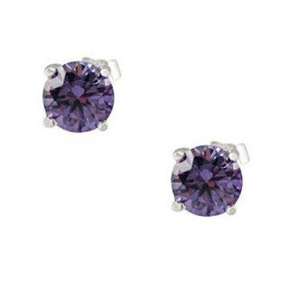 Round Cubic Zirconia Stud Earring Color Purple Jewelry