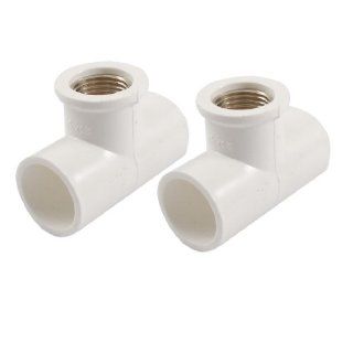 2 Pcs 1/2" PT Female Thread x 25mm Slip PVC Pipe Fitting Three Way Tee T Connector White Industrial Pipe Fittings
