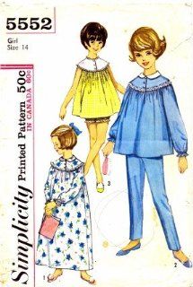 Simplicity 5552 Sewing Pattern Girls Nightgown & Pajamas Size 14